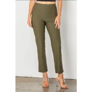 IC Collection Olive Green Stretch Woven Slim Slit Hem Ankle Pants Women XS NWT